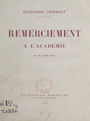 cover image of Remerciement à l'Académie